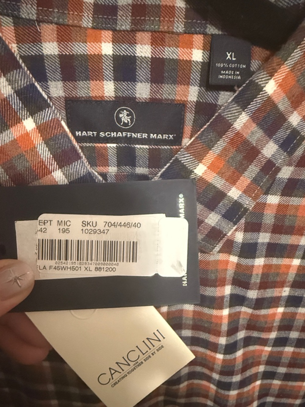 Hart Schaffner Marx Men’s Rust & Navy Plaid Button-Down Shirt Size XL - Picture 2 of 3